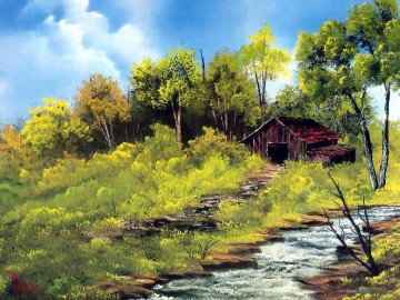 シンプルかつ安価 Painting - 草原の小川 BR フリーハンドの風景